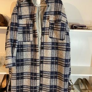 H&M Shacket coat in blue/grey